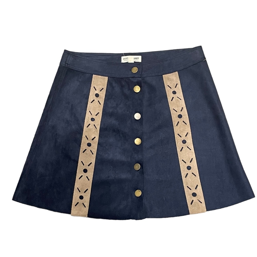 Faux Suede Mini Skirt Button Closure A-Line Size Small